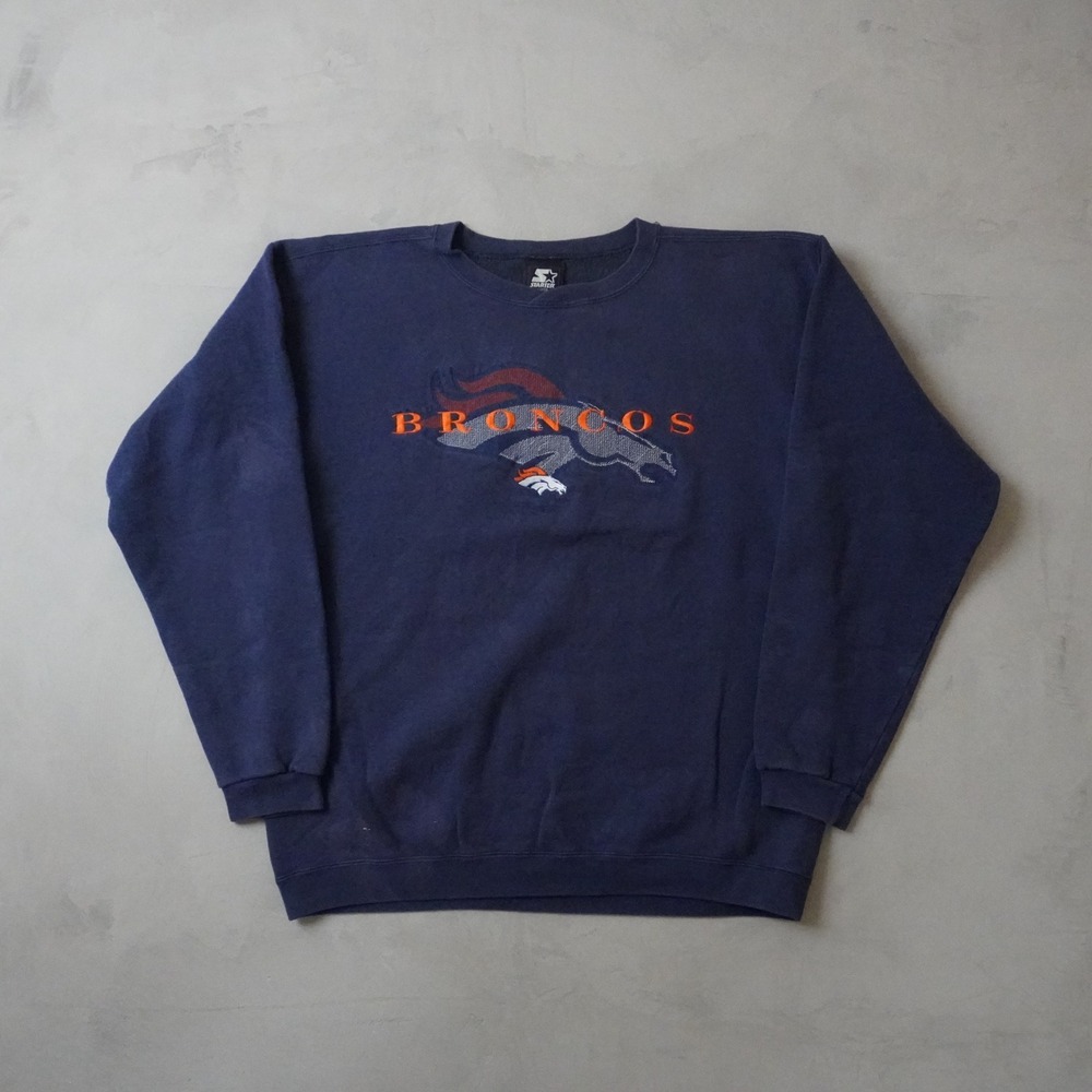 Vintage Starter Denver Broncos Sweatshirt Large Mens 90s Navy Blue Made in USA